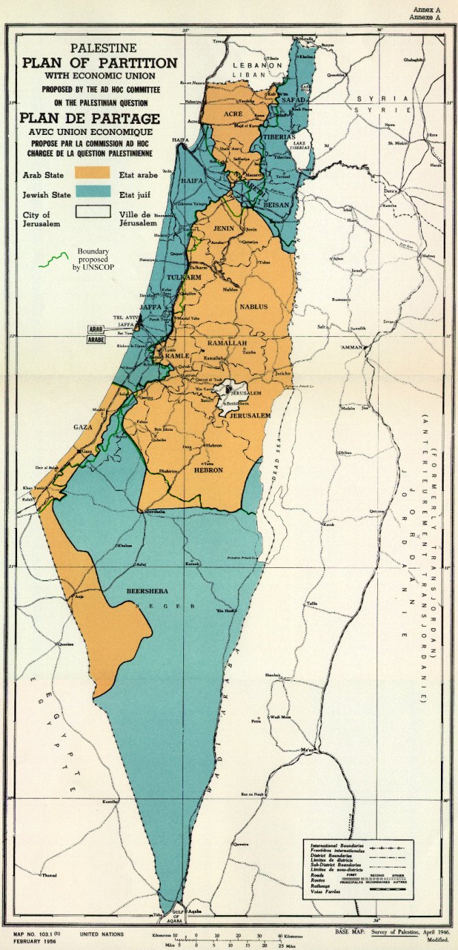 Plan UN za podelu Palestine 1948. godine. Foto: Wikipedia Commons/Zero0000
