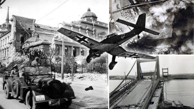 Bombardovanje Beograda 6. aprila 1941. godine. Foto-montaža: Wikimedia/Public domain