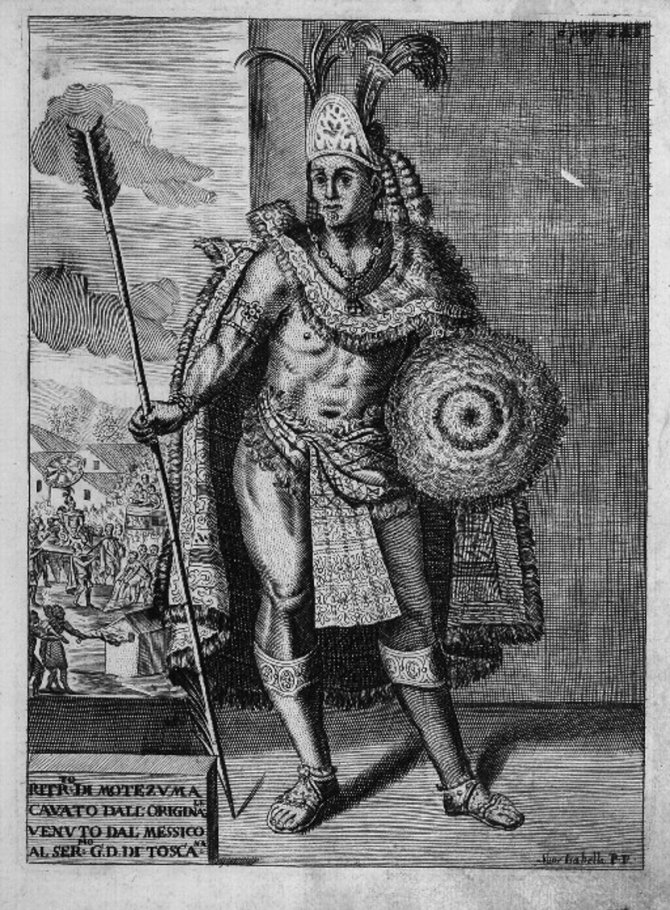 Montezuma II, astečki car koji je vladao kada su stigli Španci, na izmaštanom crtežu iz 18. veka. Foto: Wikimedia Commons/Historicair