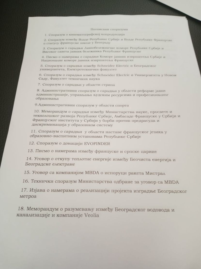 Potpisani sporazumi Srb Fra Potpisani sporazumi Srb Fra