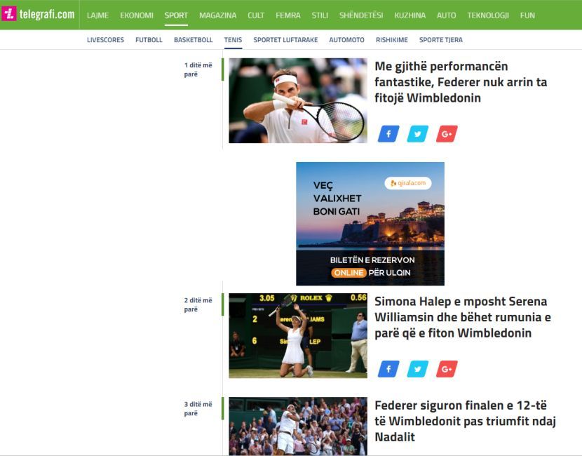 Telegrafi, Đoković, Federer, Vimbldon Telegrafi, Đoković, Federer, Vimbldon