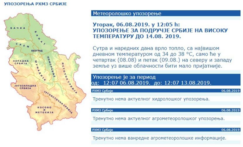 RHMZ, upozorenje RHMZ, upozorenje
