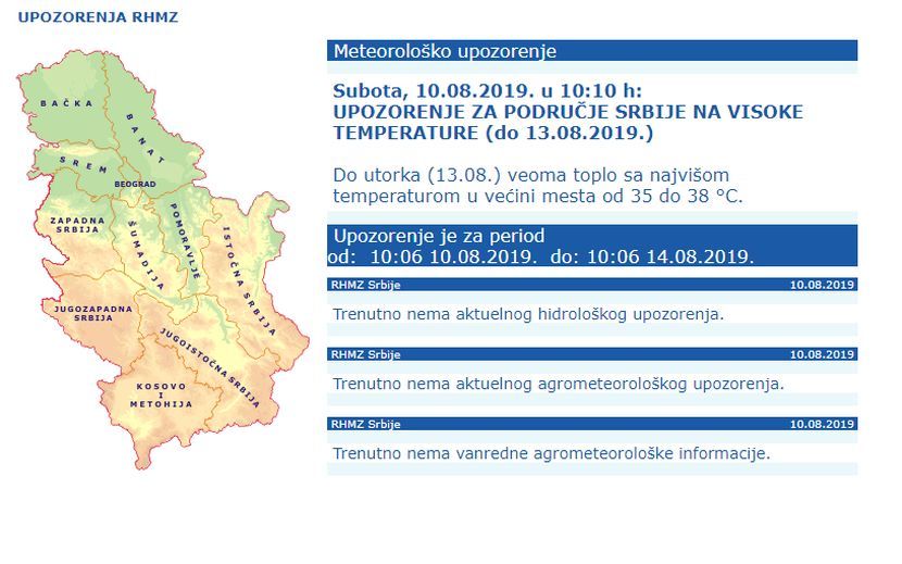 Rhmz upozorenje visoke temperature Rhmz upozorenje visoke temperature