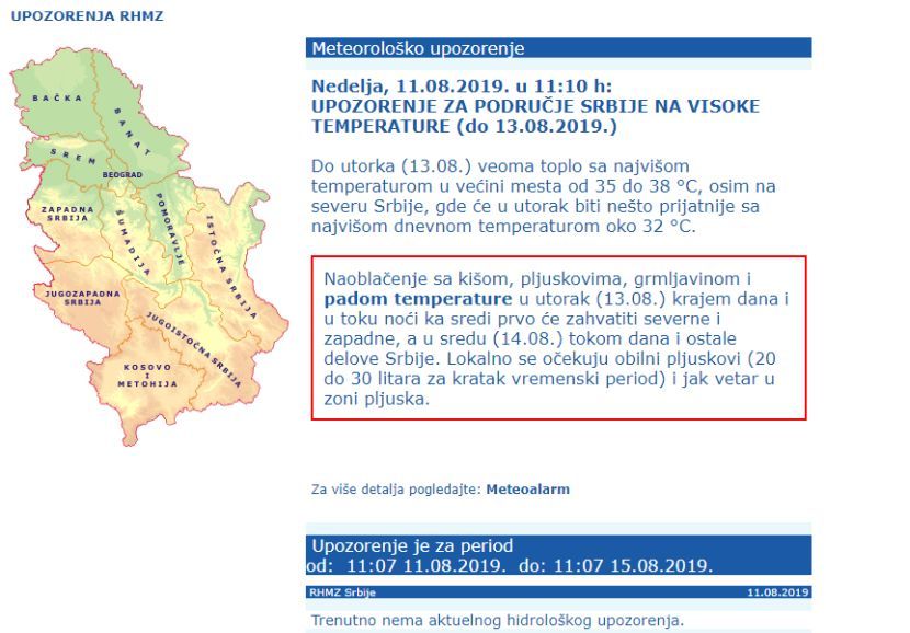 Rhmz upozorenje kiša Rhmz upozorenje kiša