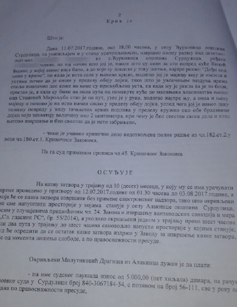 Presuda, Osnovni sud Surdulica Presuda, Osnovni sud Surdulica