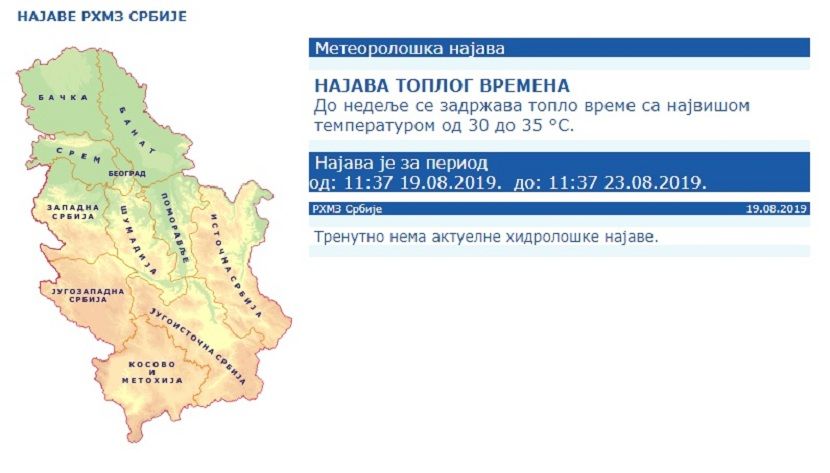 Najava RHMZ, Srbija, vreme Najava RHMZ, Srbija, vreme