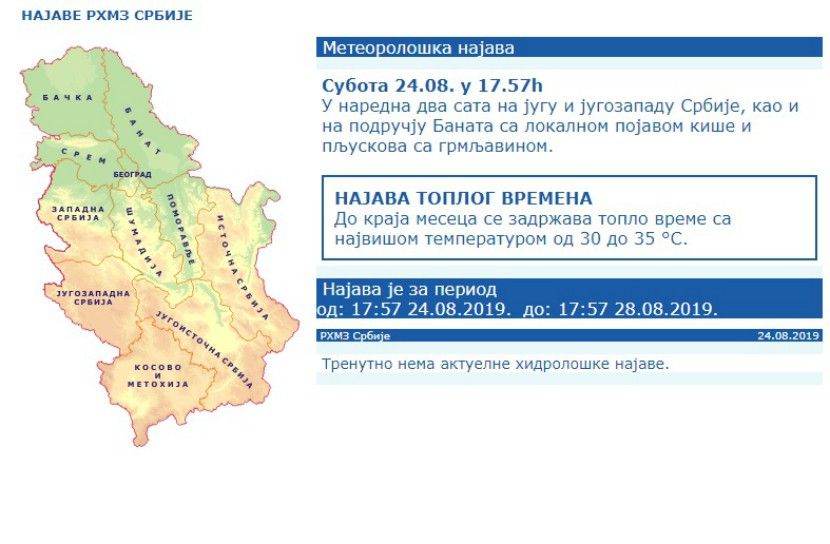 RHMZ, najava, vremenska prognoza RHMZ, najava, vremenska prognoza