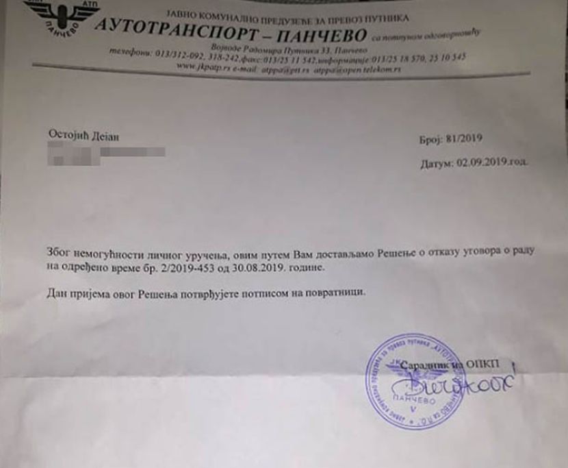 otkaz, vozač autobusa, APR otkaz, vozač autobusa, APR