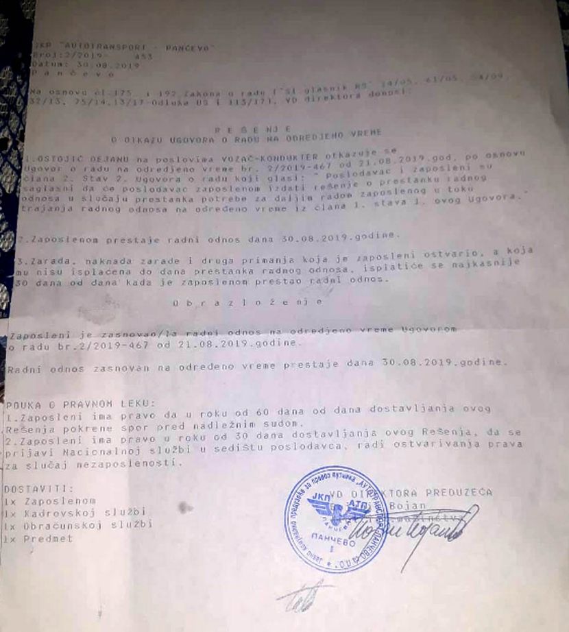 otkaz, vozač autobusa, APR otkaz, vozač autobusa, APR