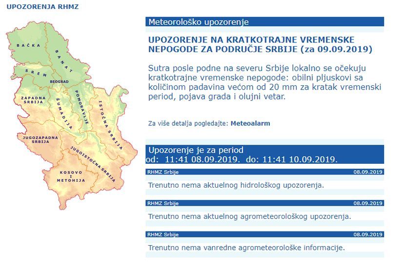 RHMZ upozorenje vreme RHMZ upozorenje vreme
