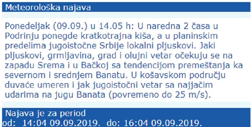upozorenje RHMZ upozorenje RHMZ