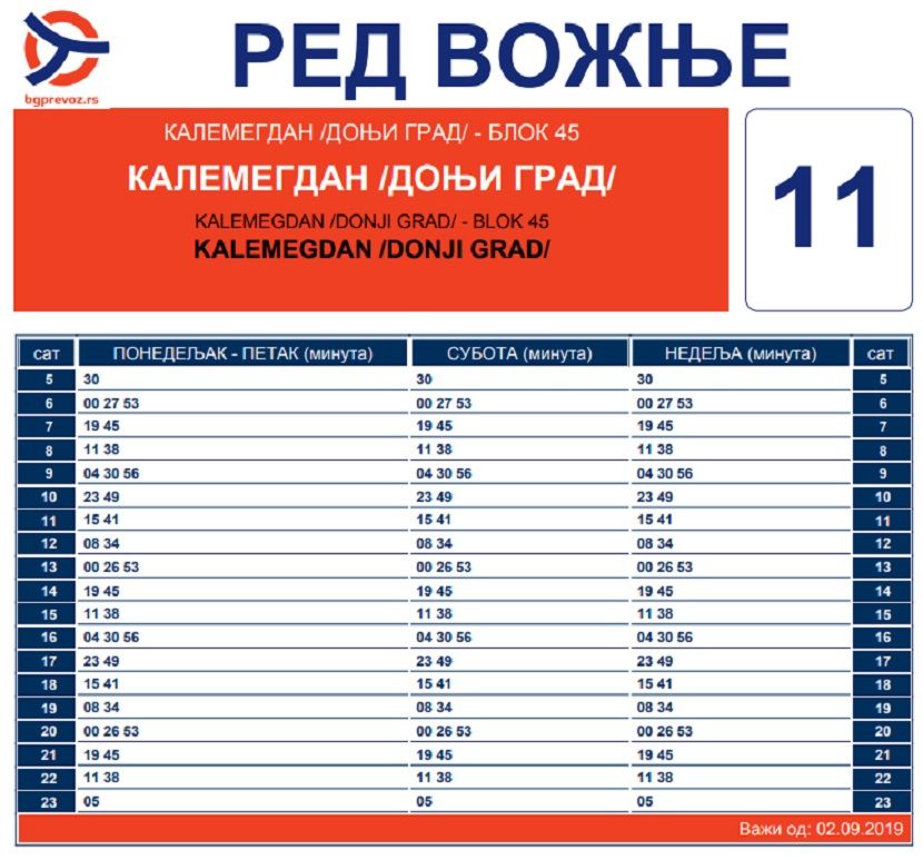 Linija 11 red vožnje Linija 11 red vožnje