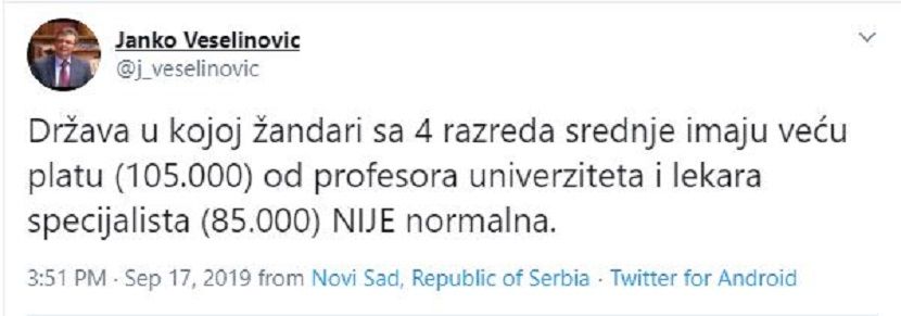 Janko Veselinović tvit Janko Veselinović tvit