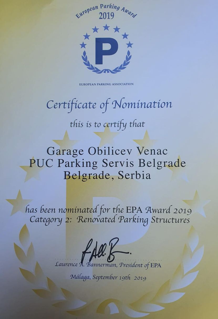 JKP Parking servis, nagrada za najbolju rekonstrukciju, garaža Obilićev venac JKP Parking servis, nagrada za najbolju rekonstrukciju, garaža Obilićev venac