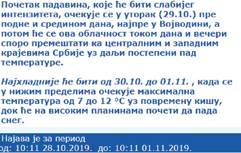 meteo najava za naredne dane meteo najava za naredne dane