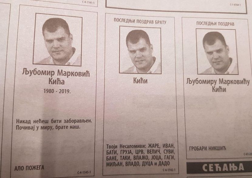 Ljubomir Marković Kića, čitulja