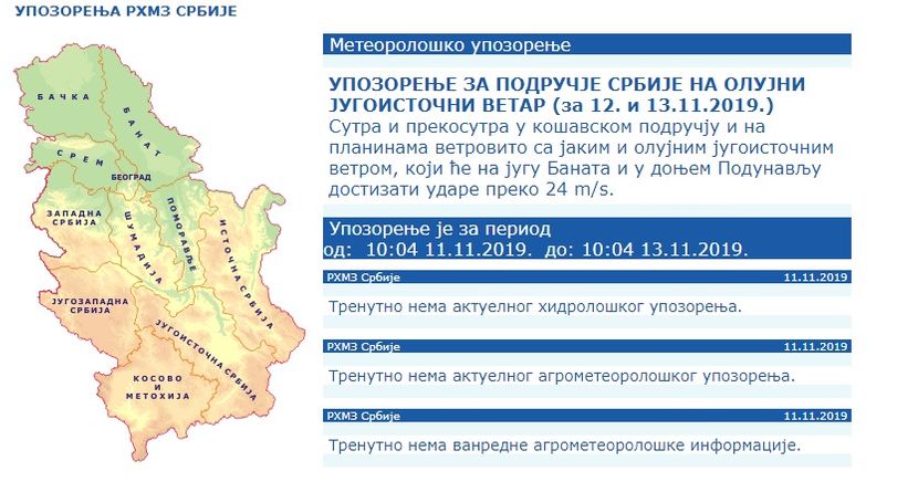 RHMZ, upozorenje RHMZ, upozorenje