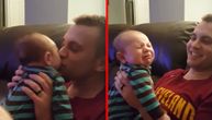 Ova beba ne voli poljupce: Svaki put kad ga tata poljubi, on se namršti i počne da plače