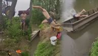 Urnebesan video sa proslave Prvog maja: Pokušao da iz zaleta skoči u vodu, pa pao na čamac