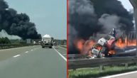 Vozio je pored vatrene stihije na auto-putu kod Velike Plane: Kamion bukvalno nestao u plamenu