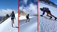 Alpinistkinja u šortsu osvaja ledene vrhove planina