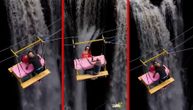 Ljubavni sastanak za hrabre: Sto zakačen za čelične sajle i visiš 50 metara iznad vodopad provalije