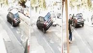 Jeziv sudar na Zvezdari, pešak s kesama u rukama završio na betonu: Kamera sve snimila