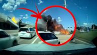 Jeziv snimak: Zapaljeni kamion pravi niotkuda pada pred automobile na auto-putu