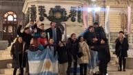 Argentinians celebrate world title in Belgrade as well: A group of happy fans shows up with Maradona's photo