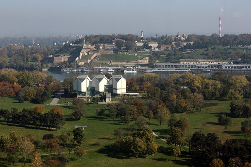 Beograd, panorama grada, Ušće, reka, Muzej savremene umetnosti 