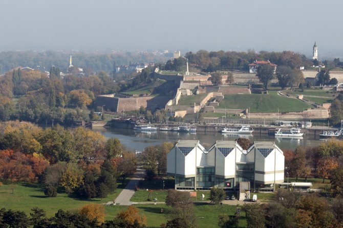 Beograd, panorama grada, Ušće, reka, Muzej savremene umetnosti 