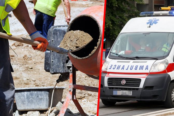 hitna pomoc, nesreca, Mešalica za beton gradilište radnik,