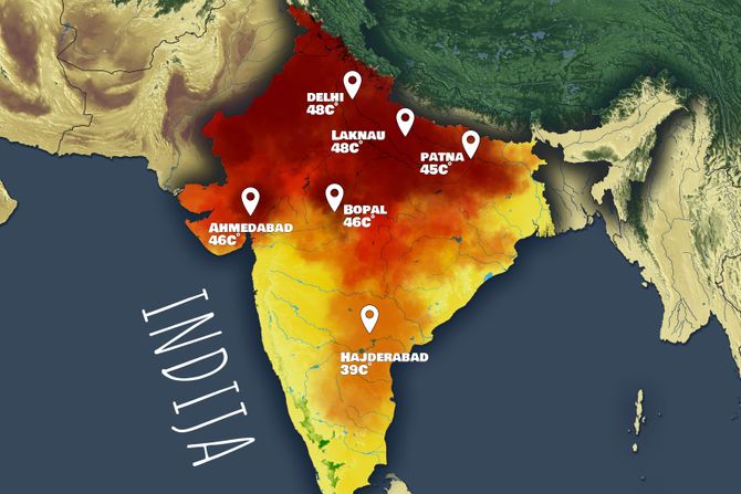 Indija, temperature, mapa