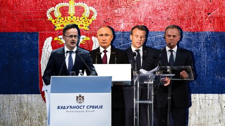 Peter Sijarto, Vladimir Putin, Emanuel Makron, Donald Tusk