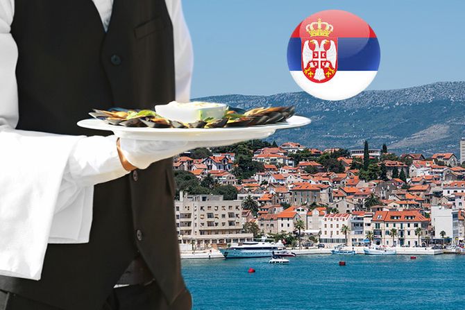 Dalmacija, konobar, srpska zastava