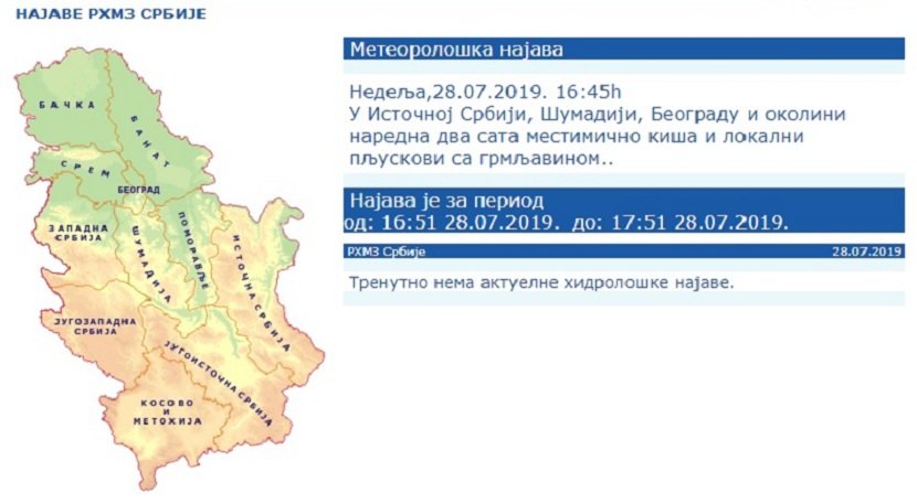 RHMZ, upozorenje RHMZ, upozorenje