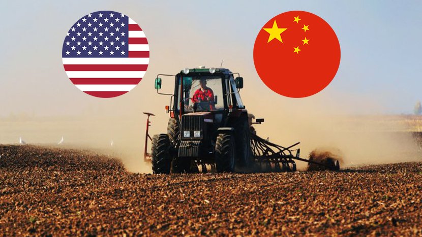 Traktor, njiva, kina, amerika, zastava