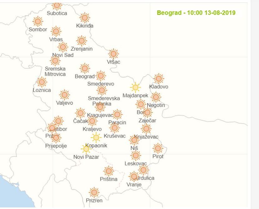 Vremenska prognoza za utorak 13. avgust Vremenska prognoza za utorak 13. avgust