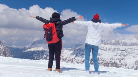 sneg, skijanje, planina, Alpi, radost zimovanje, par, porodica