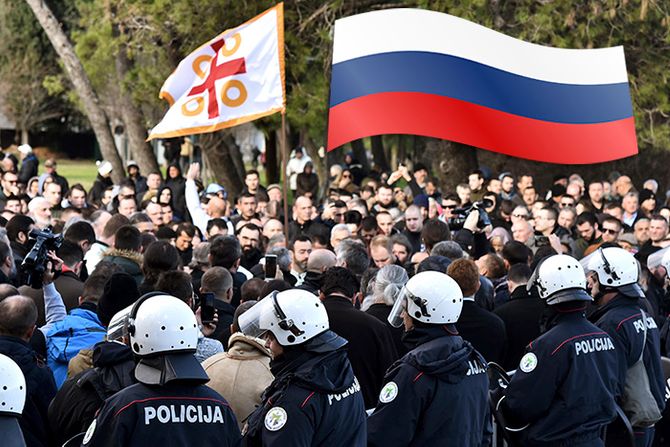 Protest u Podgorici, ruska zastava