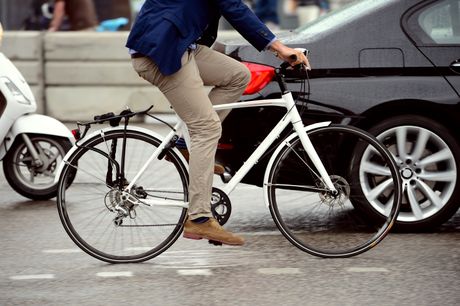 Bicikl, vožnja, ulica, automobil, saobraćaj