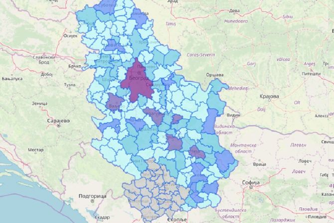 Žarišta, gradovi, mapa, korona virus