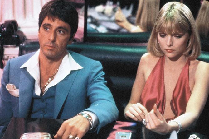 Scarface, Elvira Hancock and Tony Montana, Al Pacino, Michelle Pfeiffer, Skarfejs, Al Paćino , Mišel Fajfer Scarface, Elvira Hancock and Tony Montana, Al Pacino, Michelle Pfeiffer, Skarfejs, Al Paćino , Mišel Fajfer