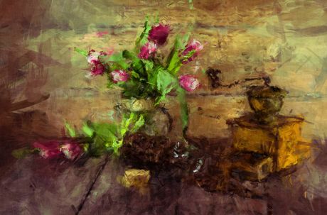 Cveće, umetnost, slika, kafa, retro Cveće, umetnost, slika, kafa, retro