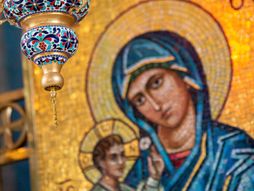 bogorodica, crkva, mozaik, kandilo