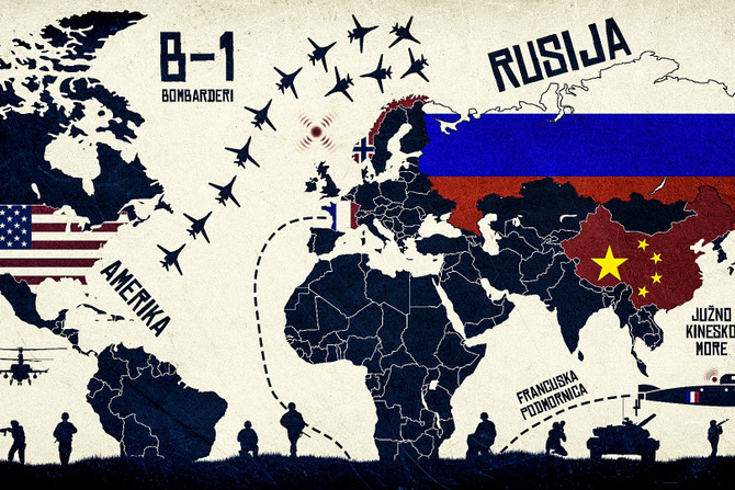 Vojska, B1 bombarderi, podmornica, mapa sveta, Rusija, Amerika, Kina, Francuska