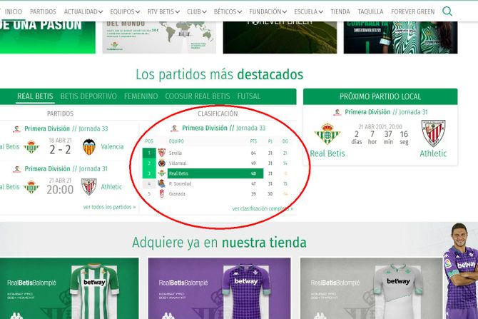 Real Betis, la liga, tabela