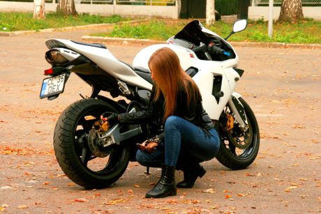 motocikl, motor, lanac, devojka