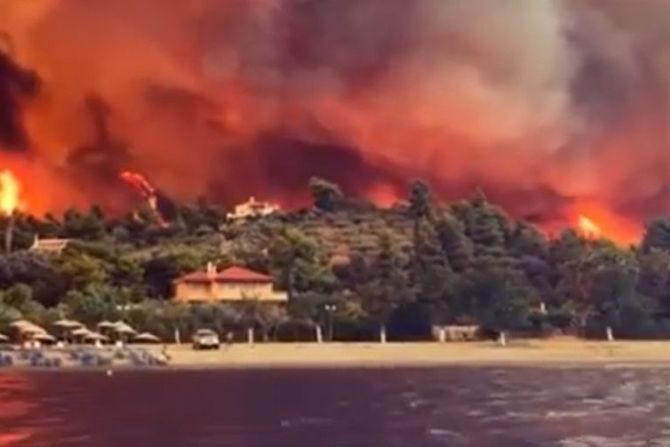 Φρικτό βίντεο από τη φωτιά στο ελληνικό νησί της Εύβοιας: Ο ουρανός δεν φαίνεται από τον καπνό και τη φωτιά, έχει γίνει κόκκινο
