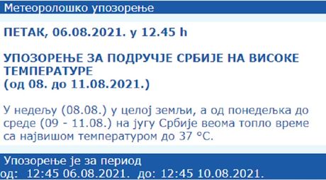 RHMZ, upozorenje RHMZ, upozorenje